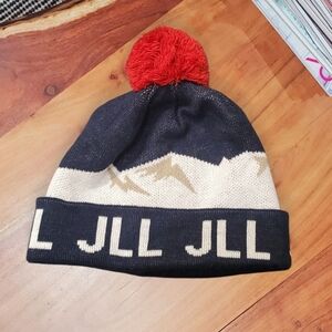 Vintage BULA Ski Resort Navy/White/Red Knit Mountain Beanie Pom Pom Hat